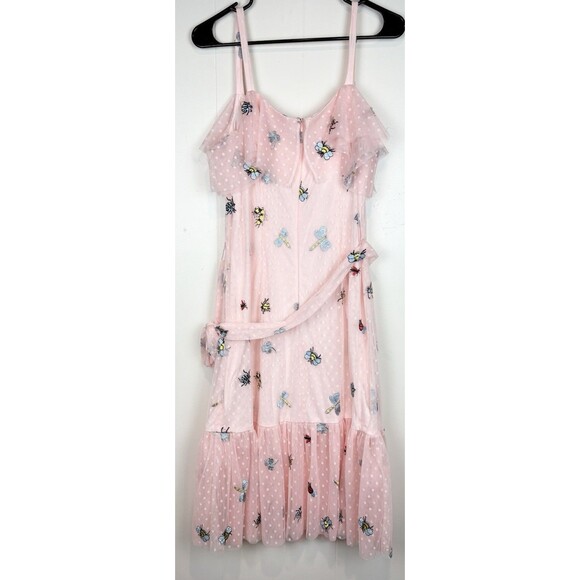 Betsy Johnson Pink Ruffle Tiered Cottagecore Bees Bugs Polka Dot Dress, Size 12 - Picture 13 of 15